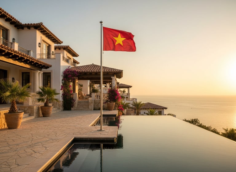 Chất liệu inox cho cột cờ ở biệt thự